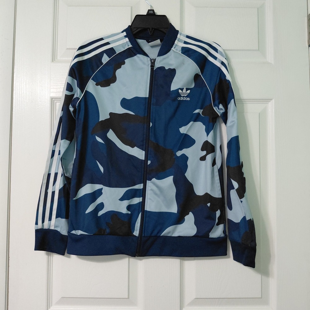 Adidas Originals Boys Blue Camo Track Jacket Full Zip DW3827 Size Large 13-14Y